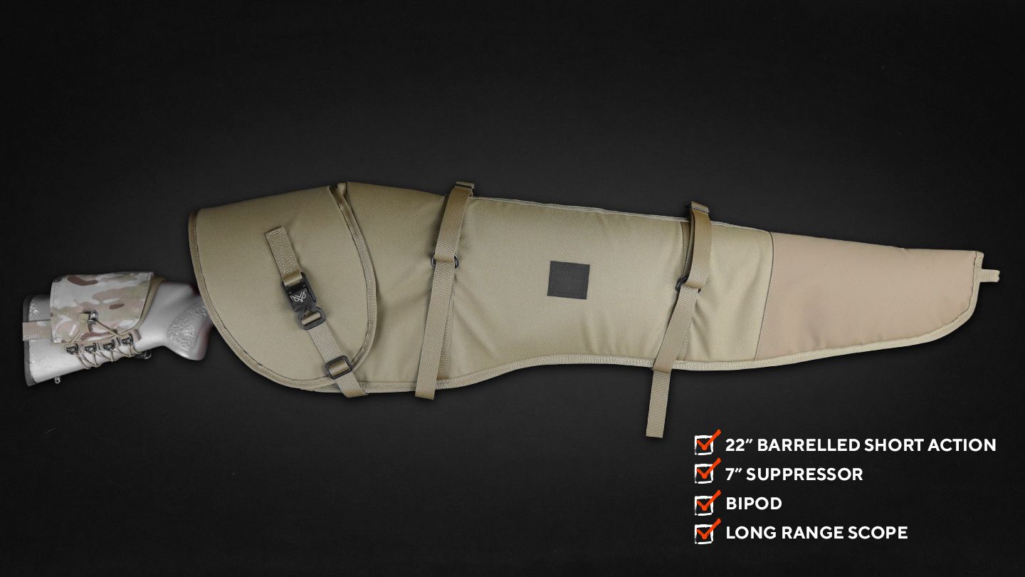 Teewinot Scabbard in Coyote Brown with traditional hunting rifle inside.